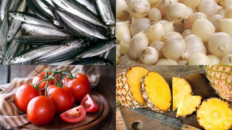 Nguyên liệu chính cho món bún cá nục gồm cá nục, cà chua, dứa, củ nén và hành lá