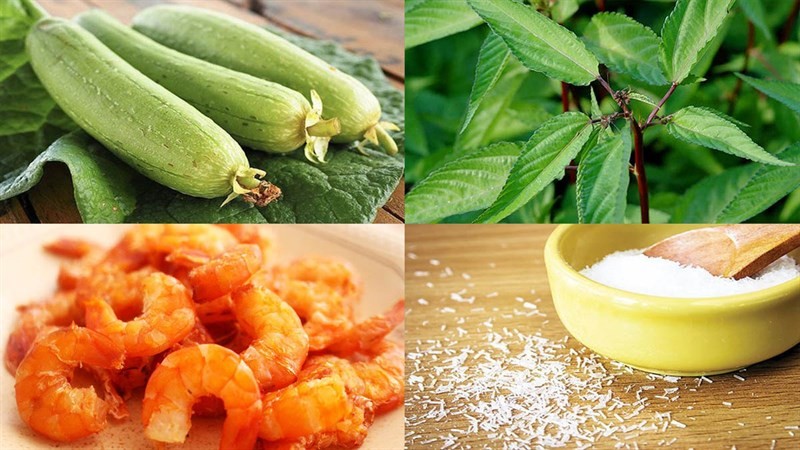 Nguyên liệu món ăn canh mướp rau đay nấu tôm khô