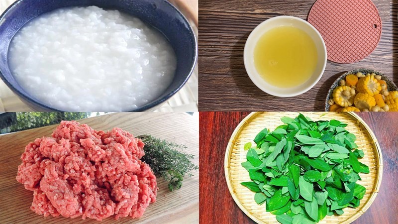 Nguyên liệu tươi ngon chuẩn bị nấu cháo thịt bò rau ngót