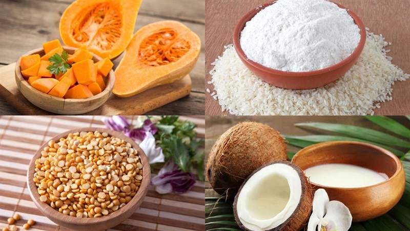 Nguyên liệu làm chè bí đỏ đậu xanh đơn giản