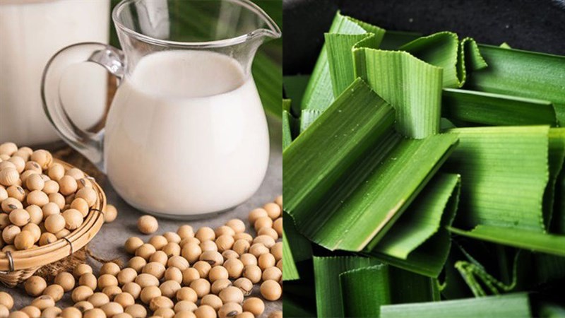 Đậu nành khô và lá dứa xanh tươi dùng để nấu sữa đậu nành