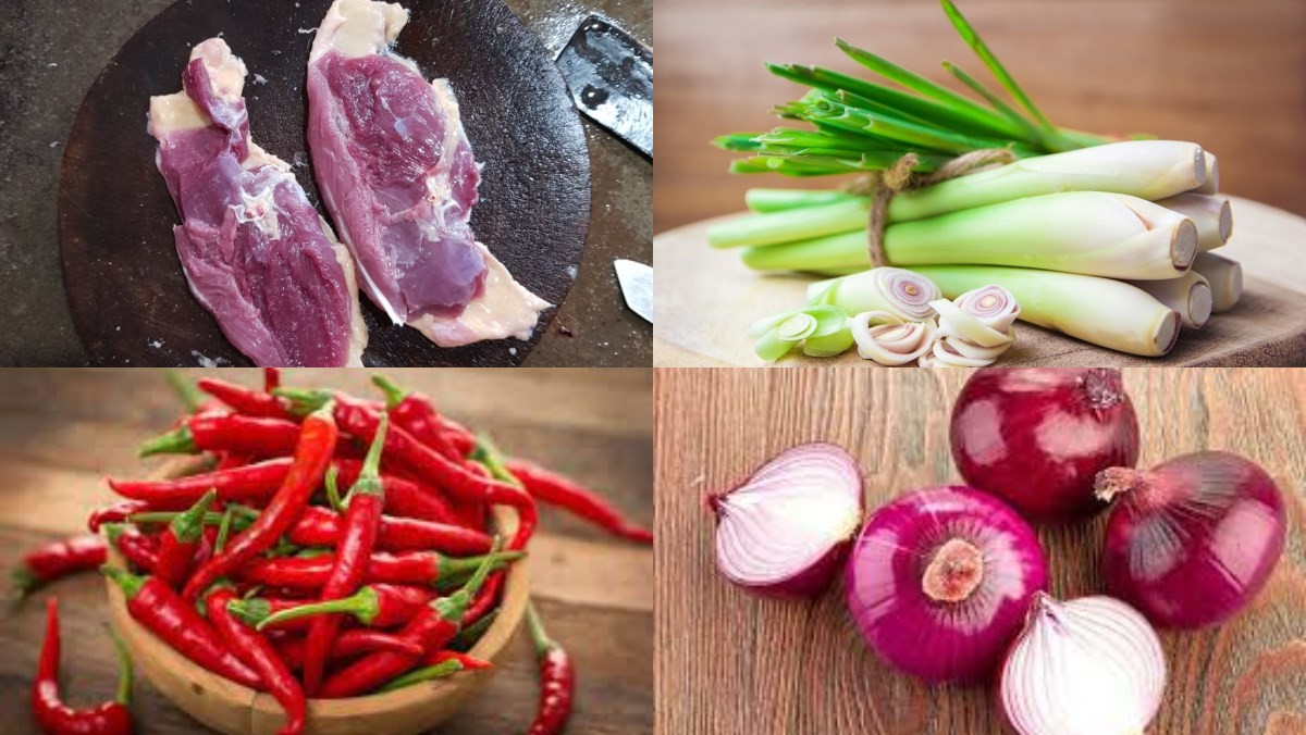 Nguyên liệu tươi ngon chuẩn bị cho món thịt vịt xào sả ớt