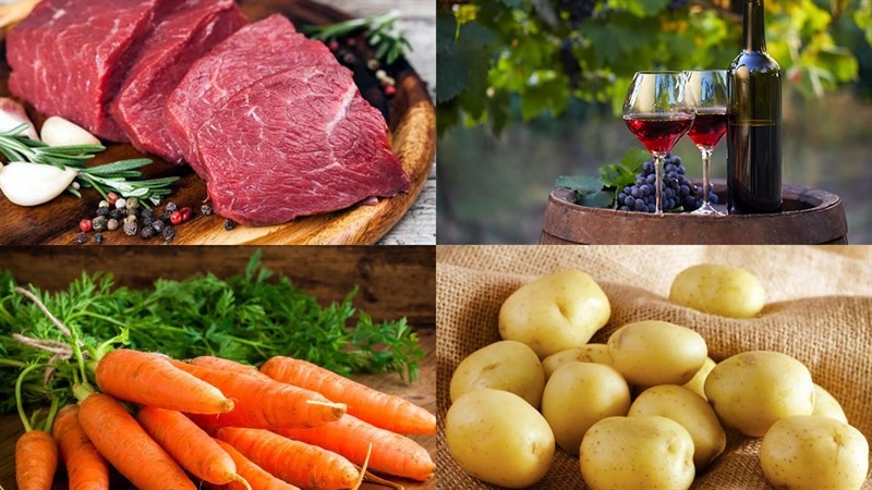 Toàn bộ nguyên liệu cần chuẩn bị cho món bò sốt vang khoai tây