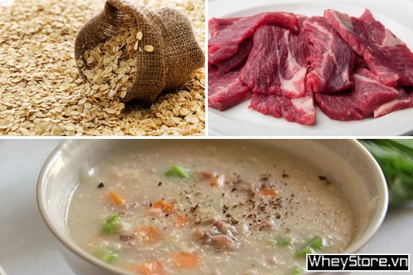Cháo yến mạch thịt bò và cần tây, bữa ăn giàu protein giúp duy trì năng lượng và giảm cân