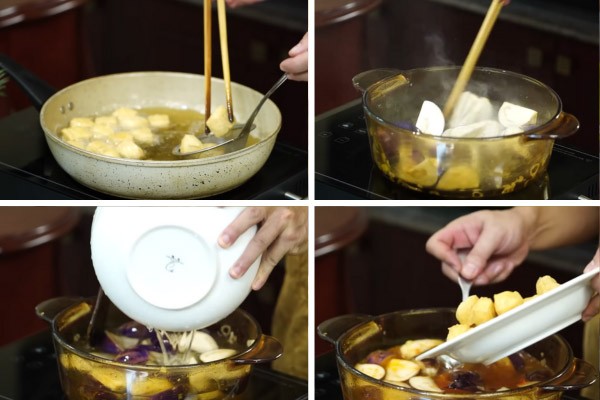 Xào các loại rau củ chuẩn bị cho món cà tím bung chay dinh dưỡng