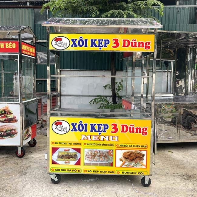 Mẫu xe bán xôi gà inox hiện đại của Kiệt Phát, giải pháp kinh doanh cách nấu xôi gà bán