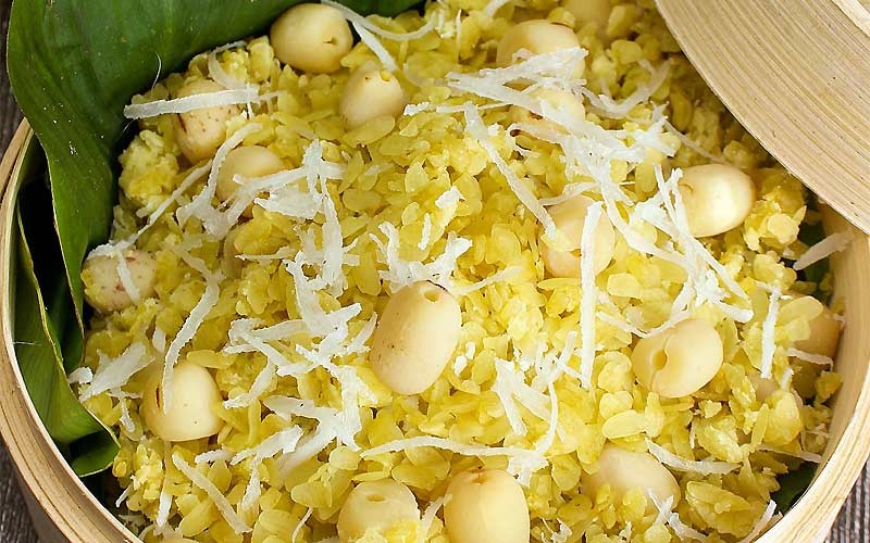 xôi cốm hạt sen đậu xanh thơm ngon