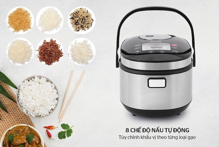 Nồi cơm điện tử SUNHOUSE với chức năng chọn nấu cơm theo loại gạo, giúp chuẩn bị nếp cẩm cho cách nấu sữa chua nếp cẩm bằng nồi cơm điện