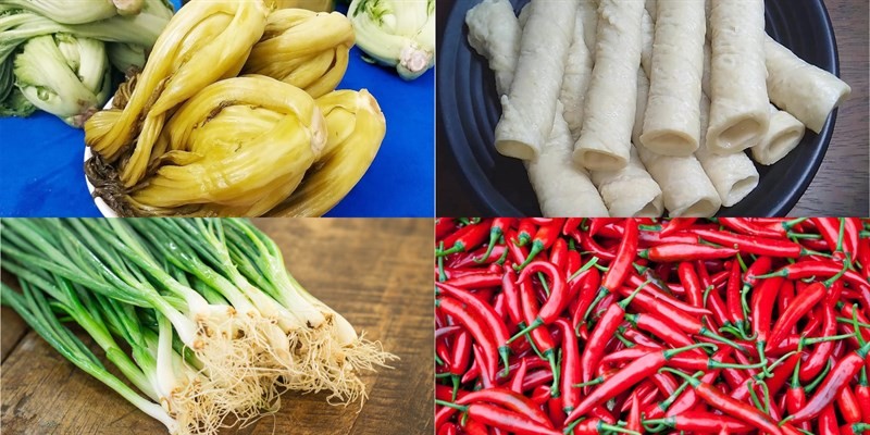 Nguyên liệu chính cho món canh cải chua chay nấu mì căn