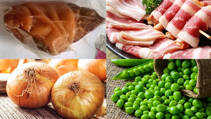Nguyên liệu chính chuẩn bị cách nấu súp đậu Hà Lan thịt xông khói và rau củ tươi ngon