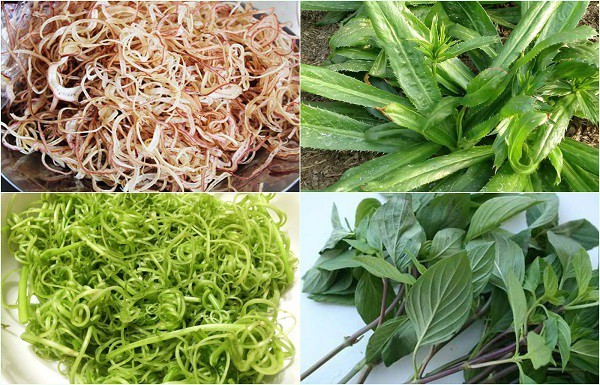 Các loại rau thơm đa dạng ăn kèm món vịt nấu măng