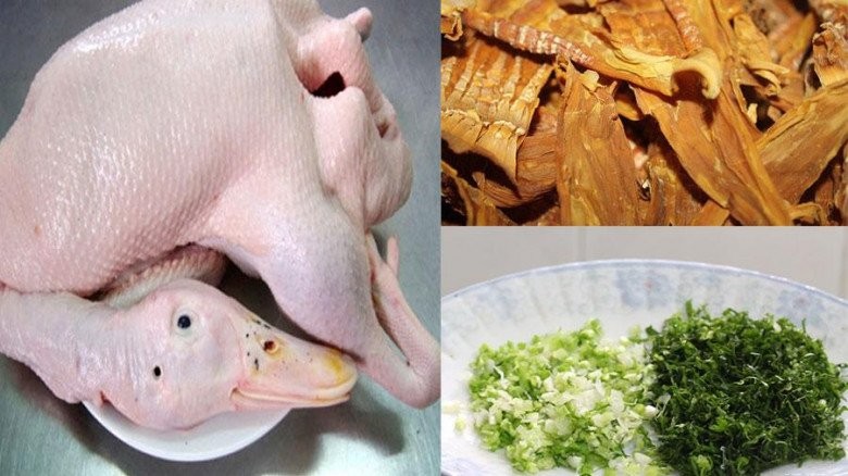 Nguyên liệu chuẩn bị cho món vịt nấu măng khô