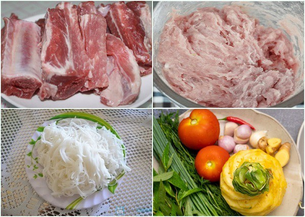 Tổng hợp các nguyên liệu tươi sống cho món bún sườn chua dọc mùng truyền thống