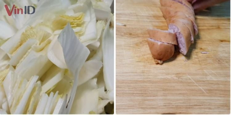 Sơ chế các loại rau củ và xúc xích cho món lẩu bánh gạo Hàn Quốc thơm ngon