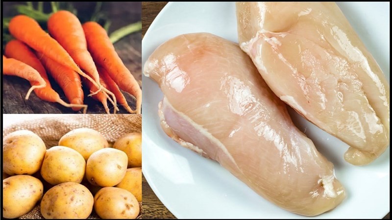 Nguyên liệu tươi ngon chuẩn bị cho cách nấu súp cà rốt thịt gà