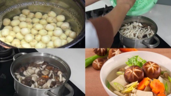 Nồi canh nấm hạt sen đang nấu