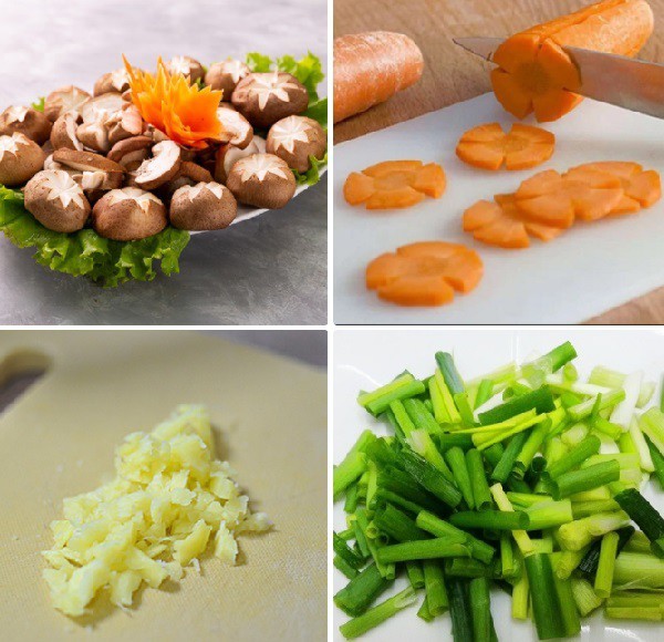 Thịt gà ướp gia vị và nấm đã sơ chế