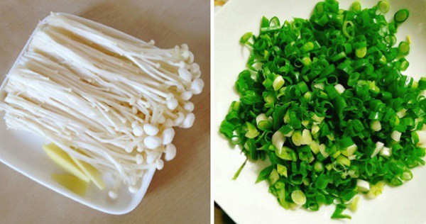 Nấm kim châm và thịt bò đã sơ chế