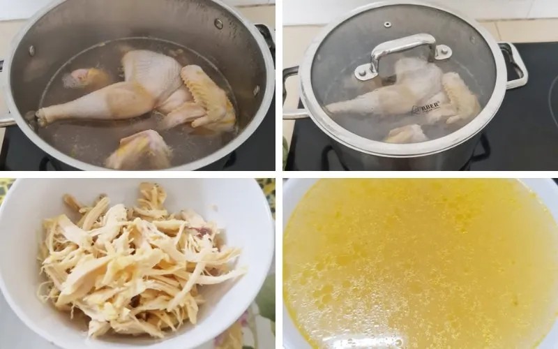 Nồi cháo gà miền Tây đang nấu sôi trên bếp lửa ấm