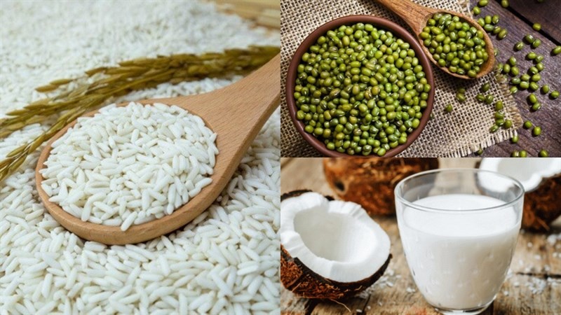 Nguyên liệu món ăn xôi đậu xanh nguyên hạt nước cốt dừa