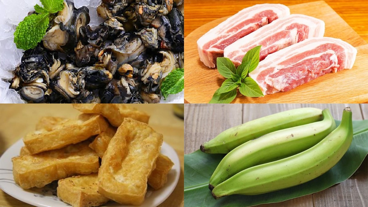 Các nguyên liệu tươi ngon chuẩn bị cho món bún ốc đậu