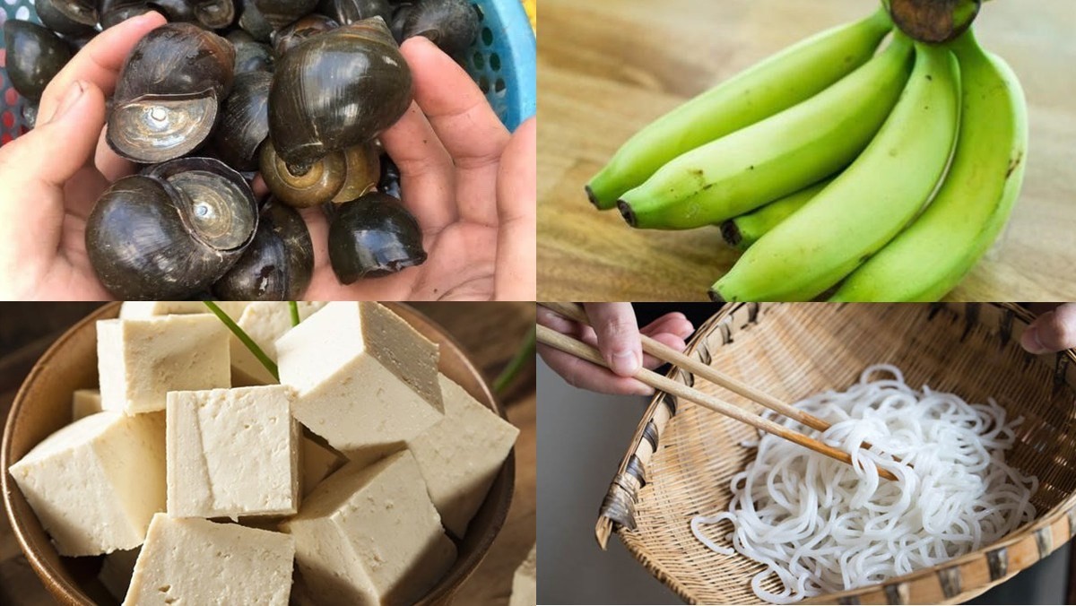 Nguyên liệu tươi ngon để làm món bún ốc mít chuối đậu truyền thống