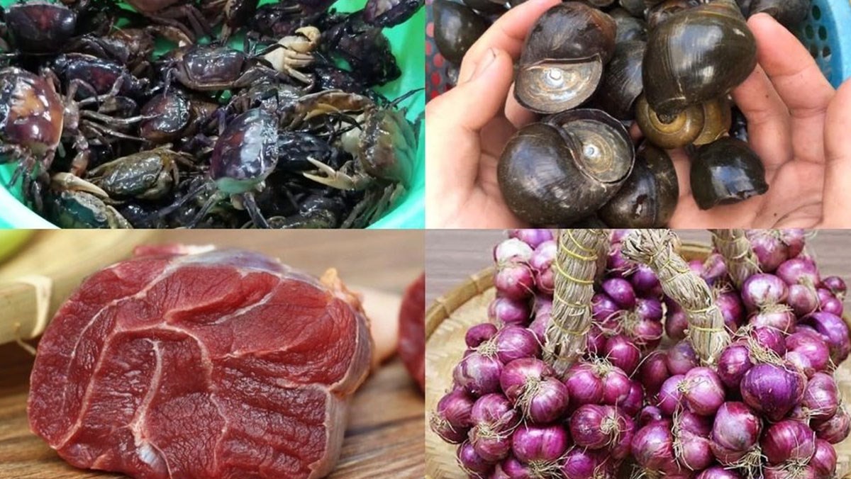 Tổng hợp các nguyên liệu làm bún riêu cua bắp bò ốc