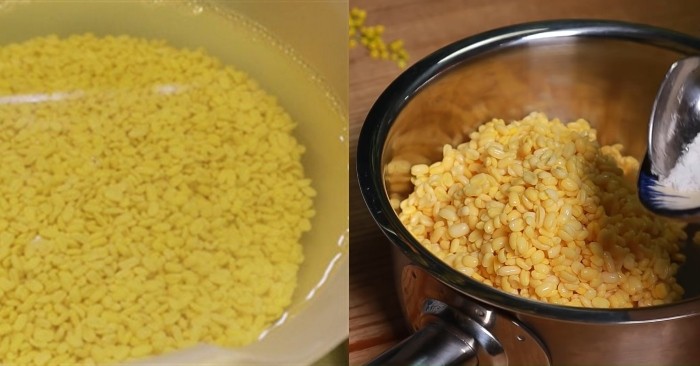 Đậu xanh ngâm nở mềm, sẵn sàng cho quá trình hấp chín để làm nhân bánh tét