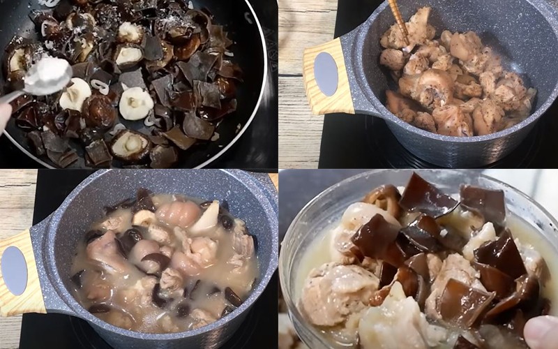 Nấu đông chân giò trên bếp, đảm bảo thịt nhừ và nước trong