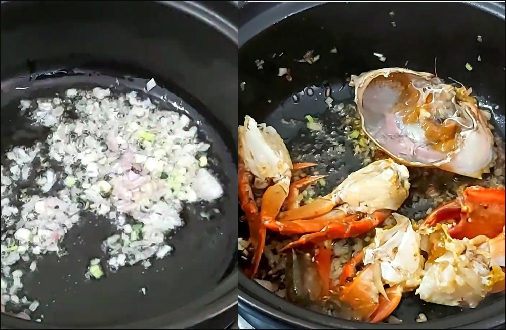 Xào cua với hành thơm lừng cho món cua nấu bầu