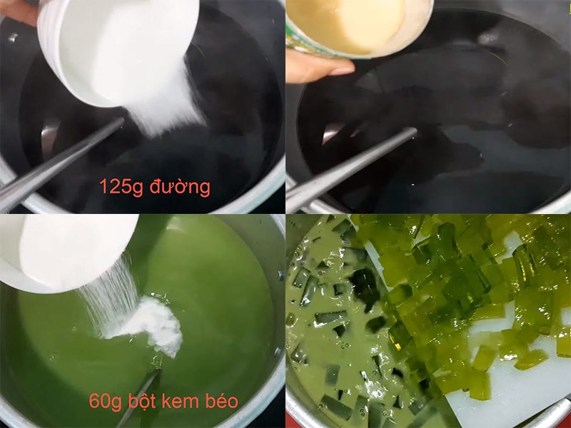 Pha hỗn hợp trà sữa thái xanh với bột béo