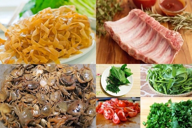 Sợi bánh đa đỏ đặc trưng làm nên món bánh đa cua rau muống chuẩn vị Hải Phòng
