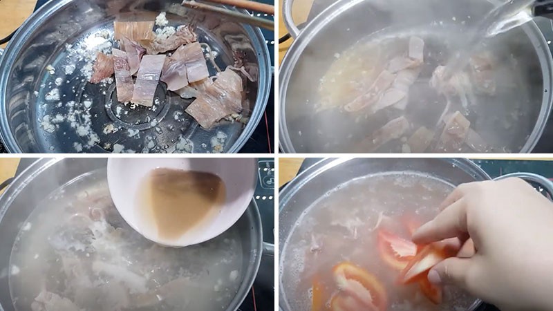 Nấu nước dùng bún riêu mực khô