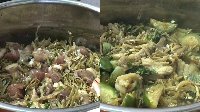 Nồi cá khô cà đắng thịt ba rọi đang được nấu trên bếp
