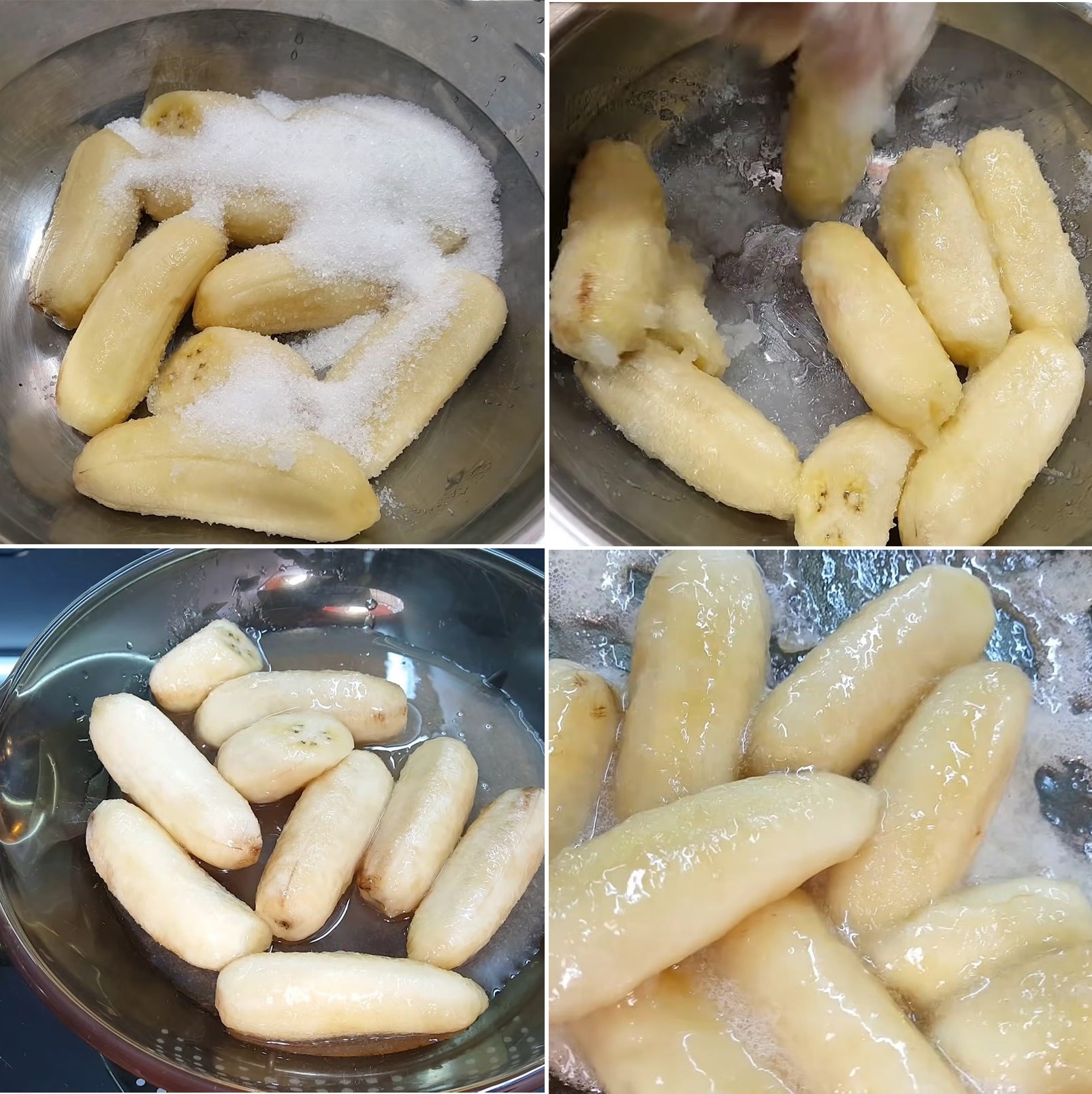 Xào chuối với đường và rượu gạo giúp chè chuối khoai mì thơm ngon hơn