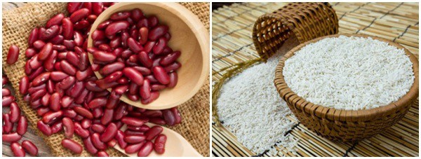 Nguyên liệu chuẩn bị cho món chè đậu đỏ với nếp thơm ngon