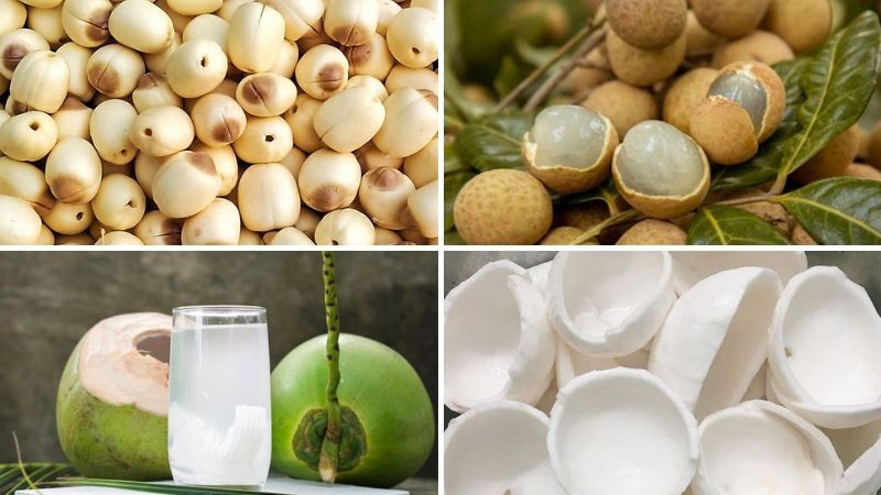 Tổng hợp nguyên liệu tươi ngon để nấu chè sen nhãn dừa tại nhà
