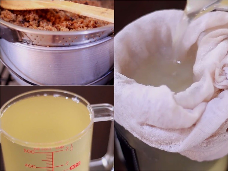 Tách phần dầu dừa và cho vào hũ đựng sau khi nấu bằng chảo