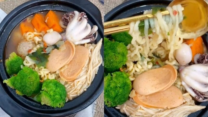 Tô mì cay hải sản Hàn Quốc bạch tuộc thành phẩm
