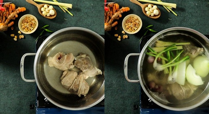 Nước dùng xương hầm mì Quảng ếch