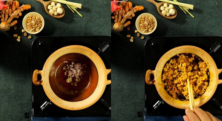 Nước sốt thịt băm làm mì Quảng ếch