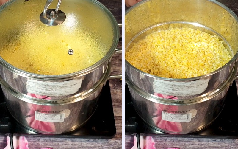 Tạo các lỗ khí trên bề mặt đậu xanh khi đồ để đậu chín đều và tơi xốp