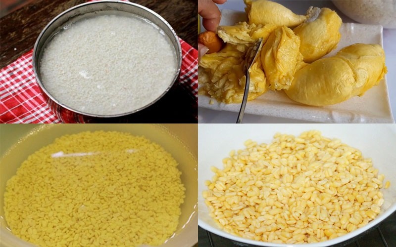 Ngâm nếp, đậu xanh và tách múi sầu riêng