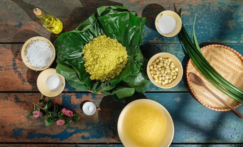 Các nguyên liệu làm xôi đậu xanh hạt sen