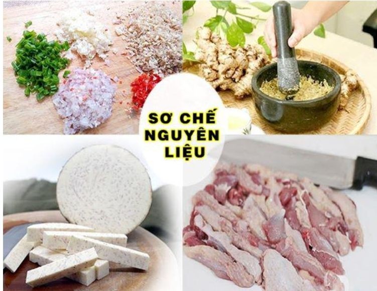 Sơ chế các nguyên liệu chuẩn bị cho món chao vịt nhúng rau muống