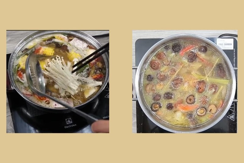 Thêm các loại nấm tươi ngon vào nồi lẩu gà thập cẩm