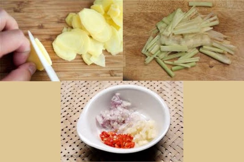 Sơ chế các loại gia vị hành, tỏi, gừng, sả cho lẩu gà
