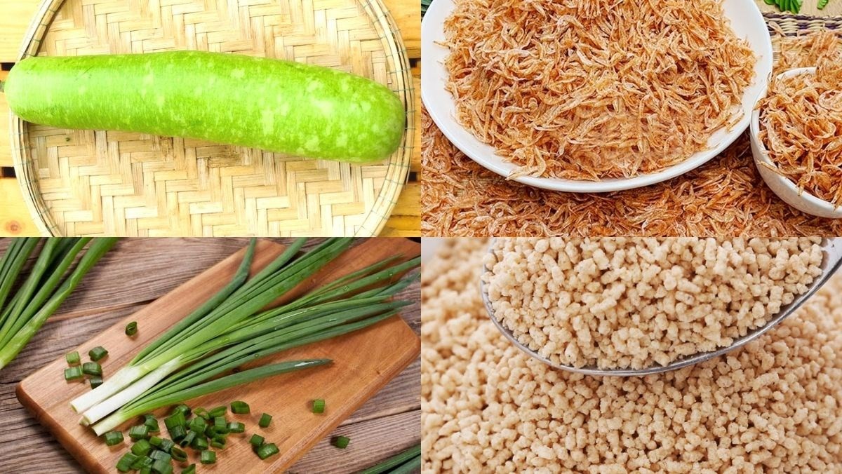 Chuẩn bị nguyên liệu làm canh bầu với tép khô