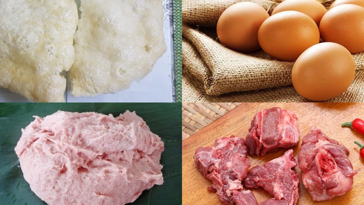 Nguyên liệu tươi sạch để nấu canh bóng bì Hà Nội, bao gồm bì lợn, giò sống, rau củ và gia vị