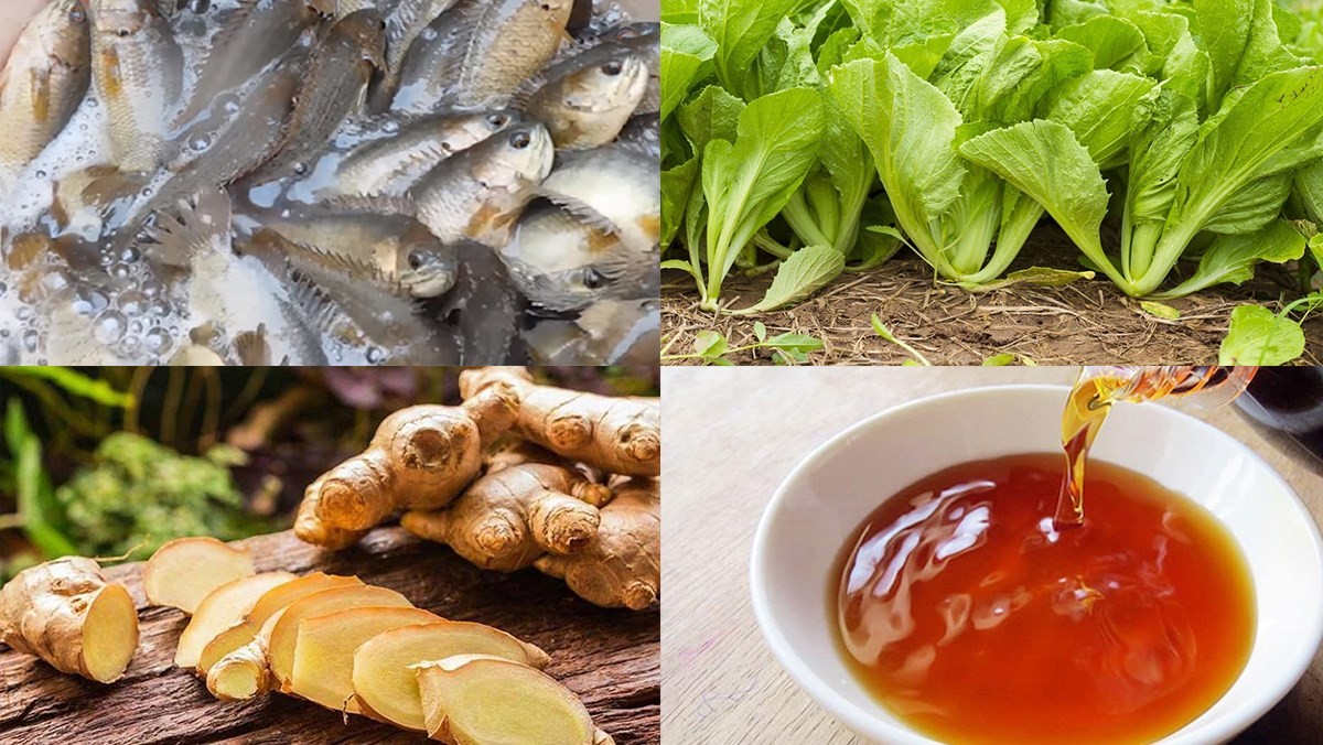 Nguyên liệu chuẩn bị cho canh cá rô rau cải